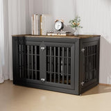 HMHTCT 48 Inch Heavy-Duty Dog Crate Furniture, Decorative Wooden End Table Kennel with Waterproof Top & Wide Metal Tubes, for Large & Extra Large Dogs, Black + Rustic Brown HMHTCT