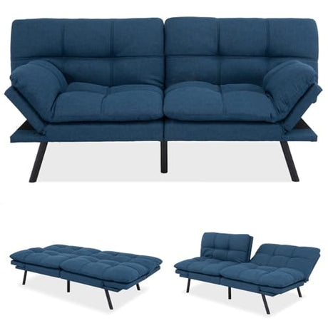 MUUEGM Futon Sofa Bed Memory Foam Navy Blue Futons Modern Office Couch Sleeper Bed Convertible Love seat Sofa for Small Spaces,Apartment,Office with Adjustable Armrest Backrest MUUEGM