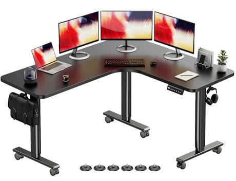 Flycity Electric L Shaped Standing Desk Adjustable Height, 63" x 55" Corner Stand Up Desk, Dual Motor Sit Stand Desk Computer Desk, Home Office Desk with 3 Memory Preset & Child Lock, Black Flycity