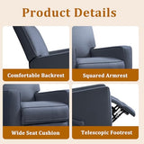 KeyEnergy Manual Rocker Recliner Chair for Adults, High Back Glider with Deep Seat, Upholstered Fabric Armchair for Living Room & Nursery (Blue Linen)