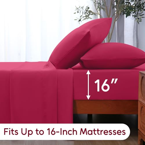 LONAVA Full Sheet Set 4 Pieces,Magenta Red Ultra Soft & Breathable Microbifer Sheets, 1600 Thread Count Hotel Luxury Oeko-Tex Bed Sheets, 14-16 Inch Deep Pocket Durable Wrinkle Free Sheets LONAVA