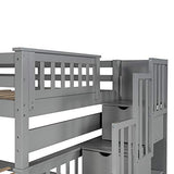 MERITLINE Solid Wood Bunk Bed with Staircase Storage, Full Over Full Bunk Bed with Drawers for Kids, Teens & Adults, Space Saving Design (Gray) MERITLINE