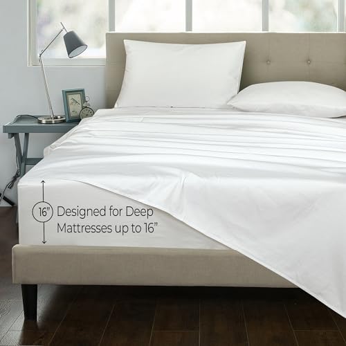 Royale Linens 300 Thread Count 100% Long Staple Combed Cotton Stripe Sheet Set - 4 Piece Queen Bed Sheets - 1 Fitted, 1 Flat & 2 Pillow cases - Soft Cool & Crisp Sheet Set (Queen, Narrow Stripe White) ROYALE LINENS