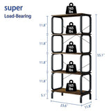 5-Tier Rustic Brown Industrial Bookshelf - Sturdy Metal and Wood Bookcase for Home and Office zbet