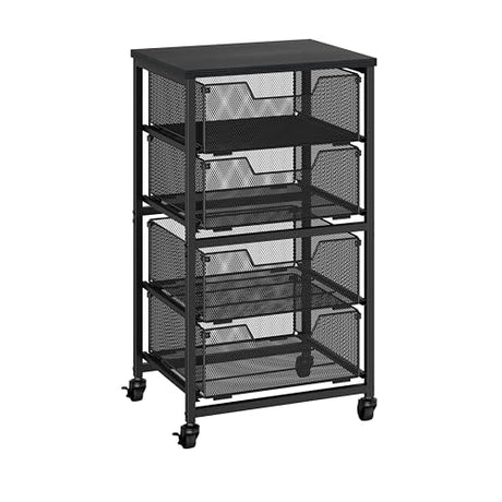 Rolling Cart with Drawers, 4-Drawer Storage Cart on Wheels with Wooden Top, Metal Utility Cart with Storage Drawers, Craft Storage Art Cart for Classroom, Office, Kitchen, Bedroom,Patent Pending Aokitsink
