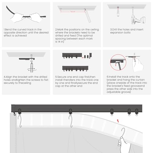 Jilron Room Divider Curtain Ceiling Curtain Track Set for Blackout and Privacy (Black Curtain + Black Track) 106" W x 84" L -1 Piece Jilron