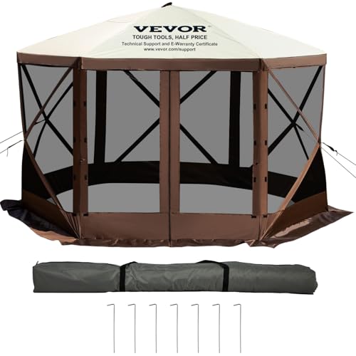 VEVOR Camping Gazebo Screen Tent, 10 * 10ft, 6 Sided Pop-up Canopy Shelter Tent with Mesh Windows, Portable Carry Bag, Stakes, Large Shade Tents for Outdoor Camping, Lawn and Backyard VEVOR