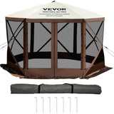 VEVOR Camping Gazebo Screen Tent, 10 * 10ft, 6 Sided Pop-up Canopy Shelter Tent with Mesh Windows, Portable Carry Bag, Stakes, Large Shade Tents for Outdoor Camping, Lawn and Backyard VEVOR