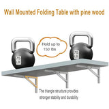 IAE Wall Mounted Folding Table with Pine Wood,55" x 16" Floating Wall Desk,Laundry Folding Table with Shelf Brackets,Fold Down Desk Shelf,Folding Workbench for Home,Dining,Laundry Room,Kitchen,White IAE