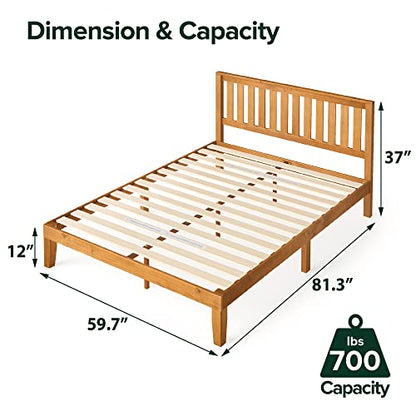 Zinus Alexia Rustic Pine Wood Bed Frame with Headboard - No Box Spring Needed, Easy Assembly - WoodArtSupply