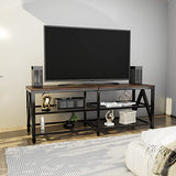 Katrawu TV Stand for TV up to 65 Inch, Long 55" TV Cabinet with 3-Tier Storage Shelves,Entertainment Center TV Console Table for Living Room with Industrial TV Metal Frame, Rustic Brown Katrawu