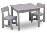 Delta Children MySize Kids Wood Table and Chair Set (2 Chairs Included) - Ideal for Arts & Crafts, Snack Time & More - Greenguard Gold Certified, Grey, 3 Piece Set Delta Children