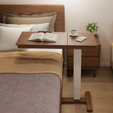 Muwuele Solid Wood Overbed Bedside Table with Wheels, Adjustable Medical Tilt Top Hospital Bed Table Over The Bed, Rolling Laptop Desk, Mobile Standing Desk for Hospital and Home Use (Walnut) Muwuele
