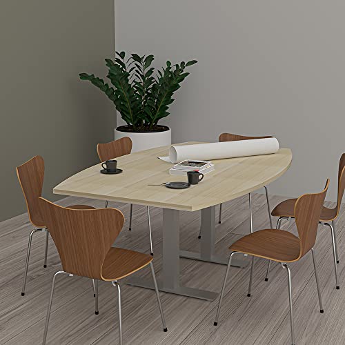 SKUTCHI DESIGNS INC. 6 Person Boat Shaped Conference Table Metal T Bases | Harmony Series | 6X4 | Blonde Surfside Ash with Matte Black Base SKUTCHI DESIGNS INC.