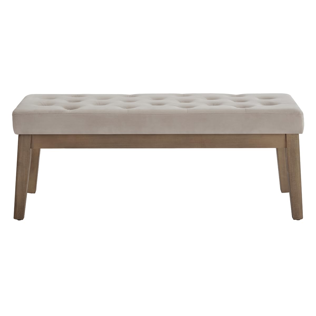24KF Velvet Upholstered Tufted Bench with Solid Wood Leg,Ottoman with Padded Seat-Taupe 24KF