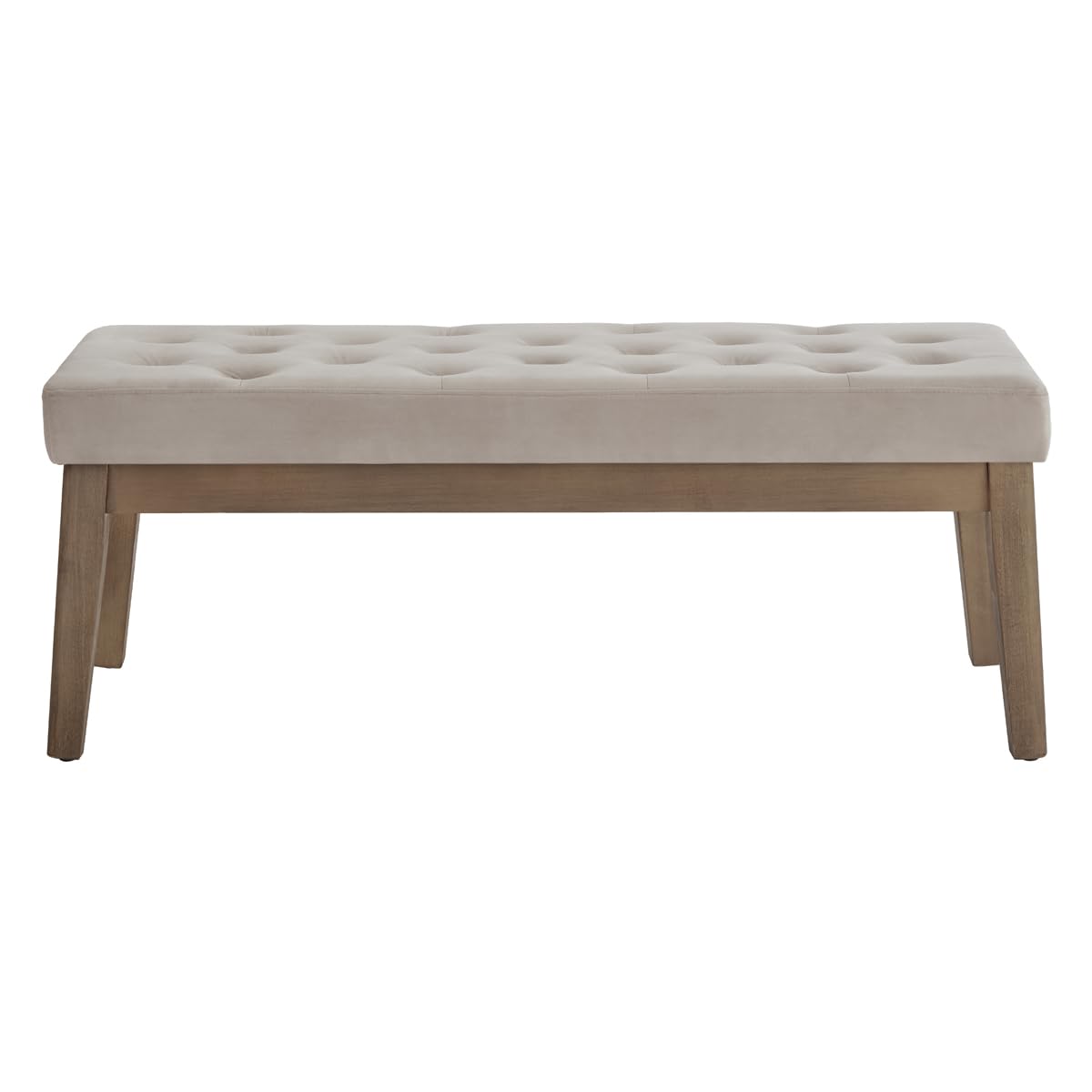 24KF Velvet Upholstered Tufted Bench with Solid Wood Leg,Ottoman with Padded Seat-Taupe