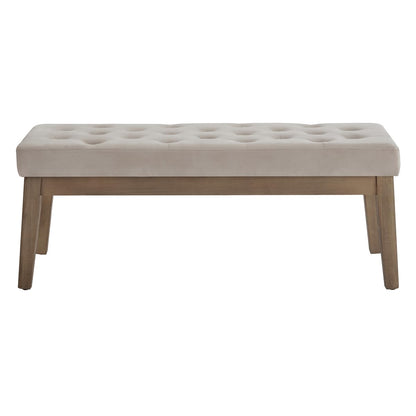 24KF Velvet Upholstered Tufted Bench with Solid Wood Leg,Ottoman with Padded Seat-Taupe