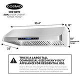 COSMO COS-QS90 Under Cabinet Range Hood with 500 CFM, Permanent Filters, LED Lights, Convertible from Ducted to Ductless (Kit Not Included), 36 in, Stainless Steel COSMO