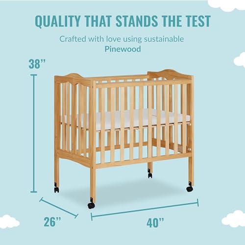 Dream On Me 2-In-1 Lightweight Folding Portable Stationary Side Crib In Natural, Greenguard Gold Certified, Baby Crib To Playpen, Folds Flat For Dream On Me