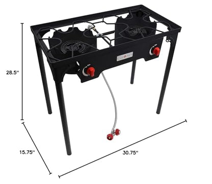 Gas One Propane Double Burner Two Burner Camp Stove Outdoor High Pressure Propane 2 Burner Adjustable PSI Regulator and 4ft Steel Braided Hose With Removable Legs