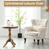 ABET Linen Wingback Chair Set of 2, Upholstered Club Chair for Living Room, Modern Rivet Trim Accent Armchair with Removable Lumbar Pillow, Comfy Single Sofa for Living Reading Room, Beige ABET