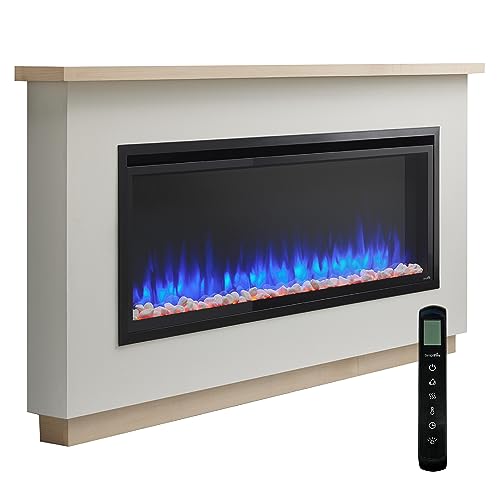 SimpliFire 50-Inch Allusion Platinum Linear Electric Fireplace with Mantel Package, Floor or Floating Install Wall-Mounted Fireplace with Ready-to-Finish Boyd Build-Out Kit, Remote Controlled SIMPLIFIRE