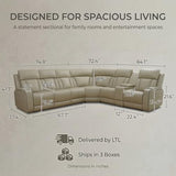GzhAyyQ Power Reclining Sectional Sofa, Beige Breathing Leather Recliner Couch with LED Light, Cup Holders, Storage Console, Wireless Charging, USB & Type-C for Living Room Home Theater