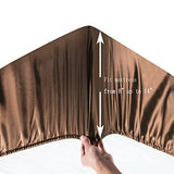 Satin Fitted Sheet, Twin Fitted Sheet Only, 1 - Piece Ultra Soft Deep Pocket Single Silk Bottom Bed Sheet Twin - Brown Luxbedding