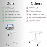 TecbL Pneumatic Standing Desk with Wheels - Adjustable Height 28" - 46" & 0-90° Tilt, 31.5" x 17.7" Skin-Feel Desktop, Rolling Computer Desk for Home Office, Hospital, School (White) TecbL