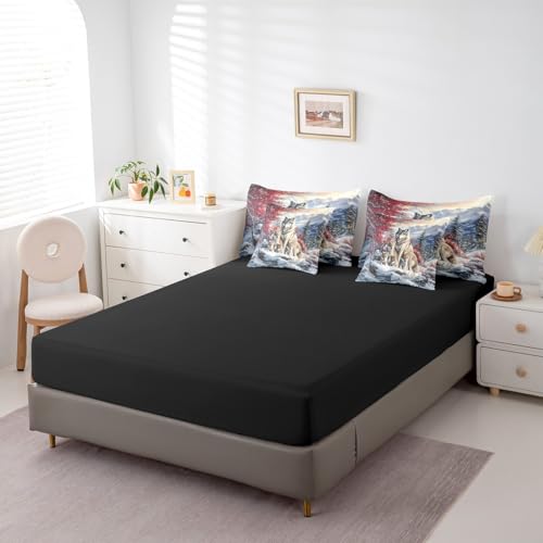 Wolf Family Comforter Set King Size 7 Pieces,Animal Wolves Printed Bed Set for Boys Kids,Wildlife Bedding Bed in a Bag,King (1 Comforter,2 Pillowcase,2 Pillow Covers,1 Flat Sheet,1 Fitted Sheet) Castle Fairy