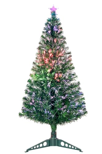 5FT Fiber Optic Green Christmas Tree Artificial Tree with Stand,Pre-lit Full Xmas Tree with Top Star Perfect for Indoor Holiday Decoration