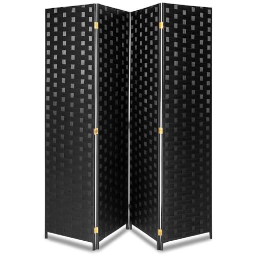 SereneLife 4-Panel Folding Room Divider, Woven Fiber Privacy Screen, Portable Partition for Room Separation, Lightweight Decorative Screen for Living Room, Office, Porch, and Dressing Area, 71” x 18” SereneLife