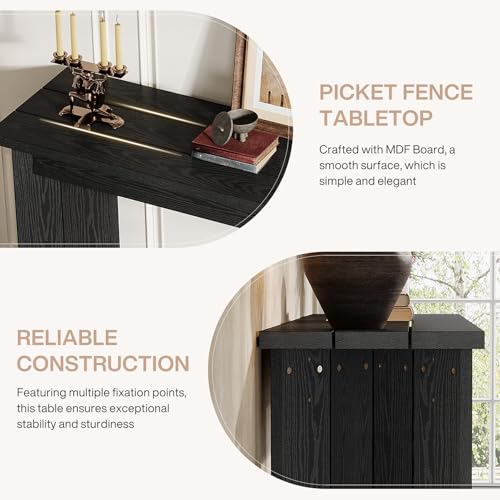 Tribesigns Farmhouse Console Table, 70.9-Inch Extra Long Console Table, Wood Sofa Table Behind Couch with Widened Tabletop & Sturdy Double Pedestal for Living Room, Hallway, Foyer (Black) Tribesigns