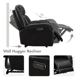 Watson & Whitely Genuine Leather Power Recliner Chairs for Adults, Wall Hugger RV Recliner with Power Headrest & Charging Ports, Electric Recliner Sofa Chair for Living Room, Black