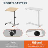 FitStand Medical Overbed Adjustable Bedside Table with Hidden Casters, Mobile Pneumatic Rolling Laptop Standing Desk with Tray for Home & Hospital Use, White Table Top + White Edging FitStand