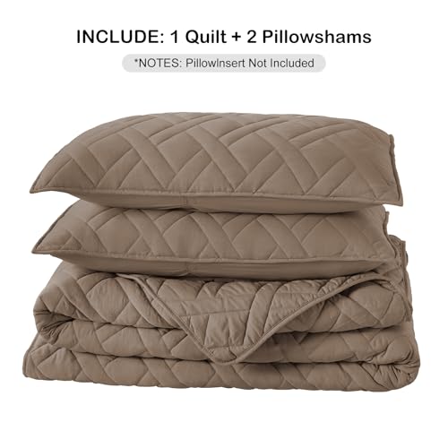 HORIMOTE HOME Quilt Set Queen Size Pine Bark, Classic Geometric Diamond Stitched Pattern, Ultra Soft Microfiber Lightweight Bedding Bedspread Coverlet for All Season with 1 Quilt 2 Pillow Shams HORIMOTE HOME