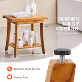 VEVOR Teak Shower Bench, 20in Waterproof Wood Shower Stool with Storage Shelf Non-Slip Foot Pads, 400 lbs Load Capacity Shower Chair Seat, for Bathroom Indoor and Outdoor Use VEVOR