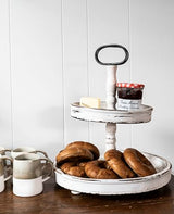 Creative Co-op EC0125 Distressed Wood 2-Tier Tray with Metal Handle, Cream Creative Co-Op