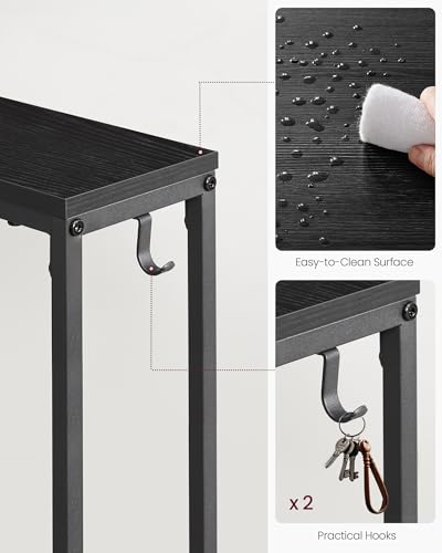 VASAGLE Set of 2 Console Tables with Power Outlets, Slim Behind Couch Sofa Tables, 5.9 x 39.4 x 31.5 Inches, 2 Hooks, Easy Assembly, for Entryway, Living Room, Ebony Black and Ink Black ULNT078B01 VASAGLE