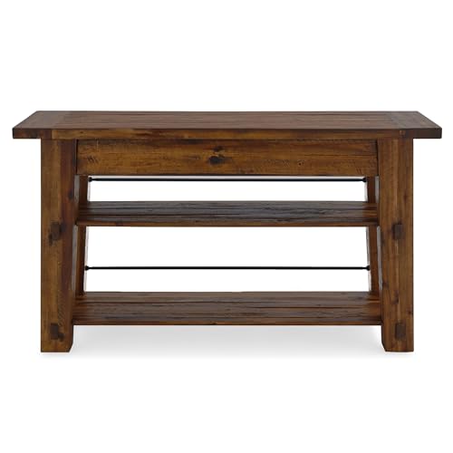 Durango 54-Inch Farmhouse-Industrial Style Wood Console Table with Two Open Shelves, Solid Wood Top, and Natural Grain and Knots – Fits TVs up to 60 Inches in Living Rooms by Alaterre Furniture Alaterre Furniture