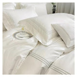 YUSIWOAL Cotton Bedding Set Home Textile Three Lines Embroidery Luxurious Pillowcase Sheet Quilt Cover Twin/Queen/Single Bed,Summer Duvet Cover sets(Bianco,Queen size 1.8M Bed 4pcs) YUSIWOAL