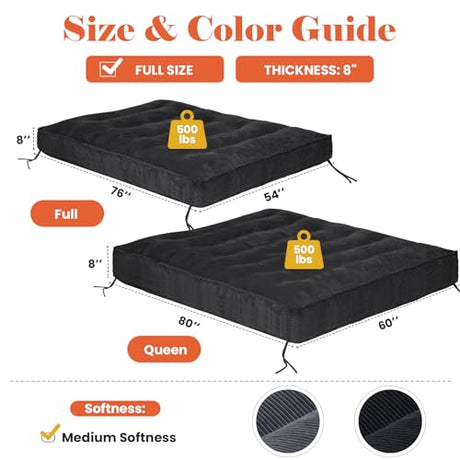 8" Futon Mattress Full Size, Futons Sofa Bed Sleeper Couch Bed, Roll Up Mattress with Shredded Foam & 2 Straps for Storage, Futon Floor Mattress for Living Room, Corduroy (Frame Not Included) Erament