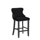 i-POOK Counter Height Bar Stools Set of 2, Velvet Upholstered Barstools with Solid Wood Legs, Button Tufted and Nailheads Trim, Wing-Back Bar Chairs for Kitchen Island Dining Room Pub, Black i-POOK