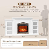 LGHM 80" Fireplace TV Stand for TVs Up to 90 Inch, Electric Fireplace with Mantel, Modern Entertainment Center with Storage, Realistic Stacked Stone Surround and 3D Flame Effect for Living Room LGHM