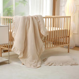 CLoucl Muslin Cotton 3-Piece Crib Bedding Set for Girls Boys,Ultra Breathable Soft Crib Comforter Set with Cute Ruffled Down Alternative Crib Comforter, Fitted Sheet, Pillowcase, All Season (Beige) CLoucl