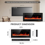 Electactic Electric Fireplace 42 inch, Recessed and Wall Mounted Electric Fireplace with Remote Control, Fireplace Heater, Linear Fireplace with Timer, Adjustable Flame Color, 750w/1500w, Black Electactic