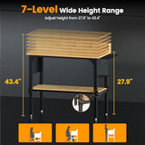 Workbench Adjustable Height Heavy Duty Work Bench with Storage, 2200 LBS Load Capacity Work Table, Pegboard, Built-in Power Outlet, Lockable Wheels for Garage, Workshop, Warehouse & Home NORTHSKY