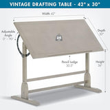 Studio Designs Wood Drawing/Drafting Table with Pencil Ledge - 42" W x 30" D - Whitewash - Tilting Top Adjustable Desk SD STUDIO DESIGNS