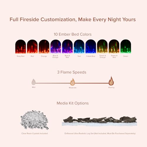 Modern Ember Vibrance 60 Inch Smart Linear Electric Fireplace Insert - Recessed or Wall-Mount, LED Multi-Flame Colors, Alexa/WiFi Enabled - Remote Included - Crystals Modern Ember