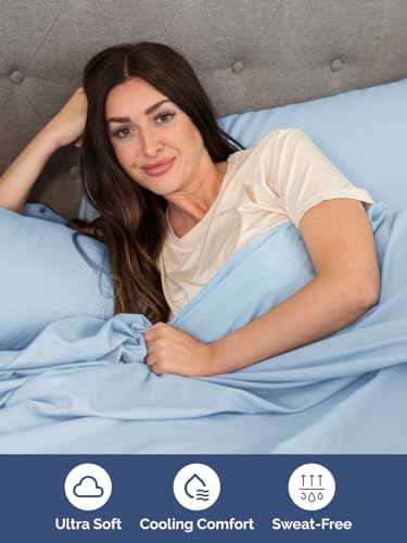 Extra Deep Pocket Queen Sheet Set - 4 Piece Breathable & Cooling Bed Sheets - Hotel Luxury Sheet Set - Soft, Wrinkle Free & Comfy - Easily Fits Extra Deep Mattresses - Deep Pocket Light Blue Sheets CGK Unlimited